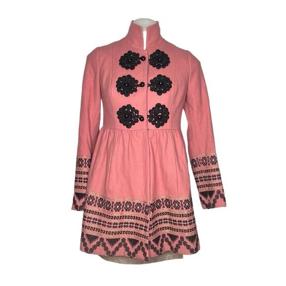 PLENTY By Tracy Reese Pink Black Coat Elimovna Wool Blend Size 2 Anthropologie - Picture 1 of 13